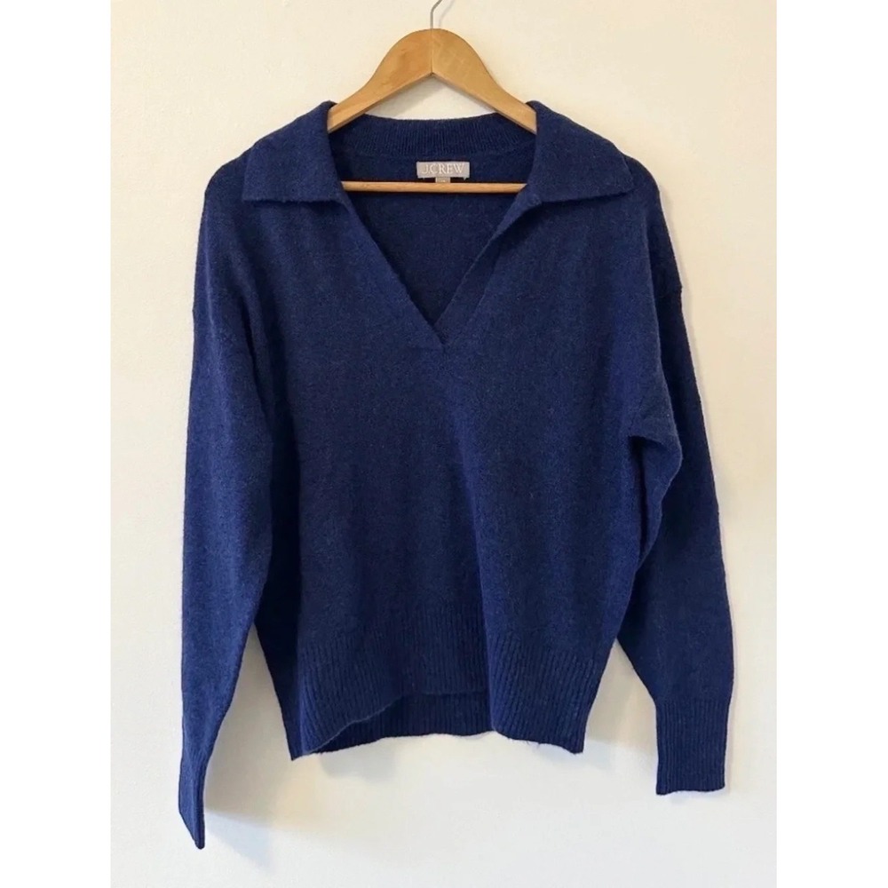 J. Crew Navy Blue Merino Wool Alpaca Blend V-Neck Polo Sweater | Size‎ XS